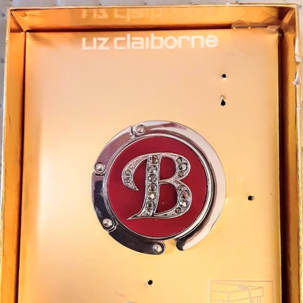 LIZ CLAIBORNE HANDBAG PURSE HOLDER - CAPITAL LETTER B - RED/SILVER